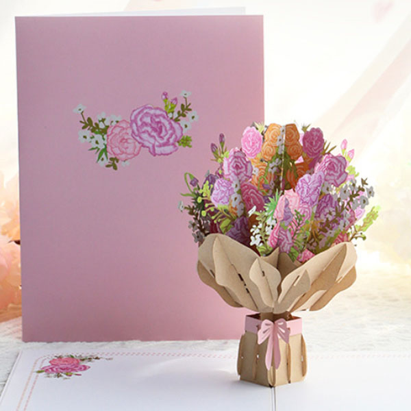 3D 팝업카드 어버이날 선생님 카네이션 입체 감사카드, 02 카네이션 핑크 꽃다발, 1개