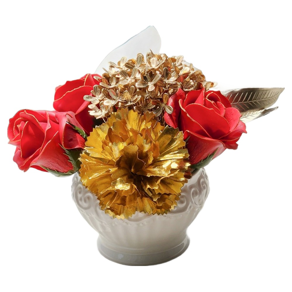 아스파시아 비누꽃 얼루어링 골드 장미 카네이션 센터피스 + 포장케이스 세트