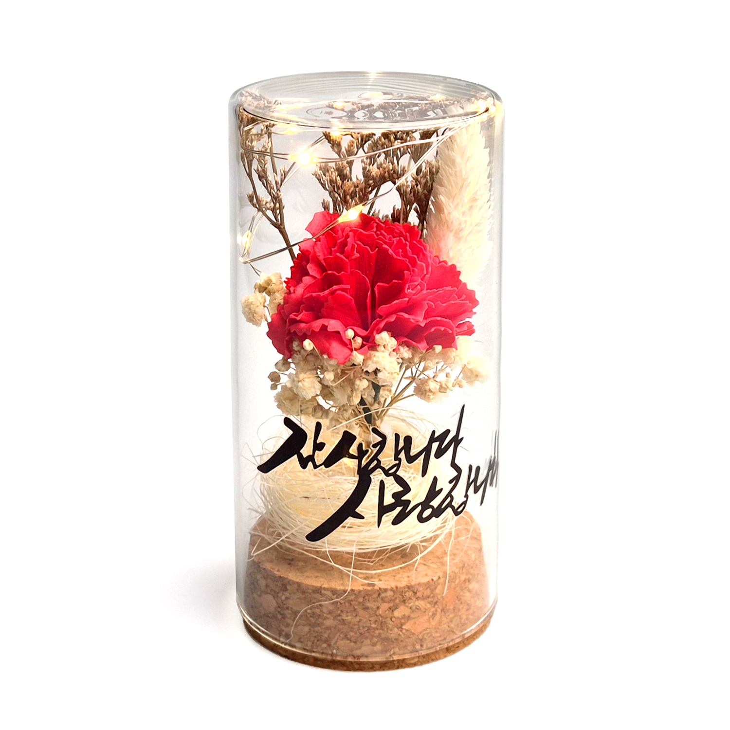 어버이날 카네이션 프리저브드 LED 미니 무드등 유리돔, 1개, 레드