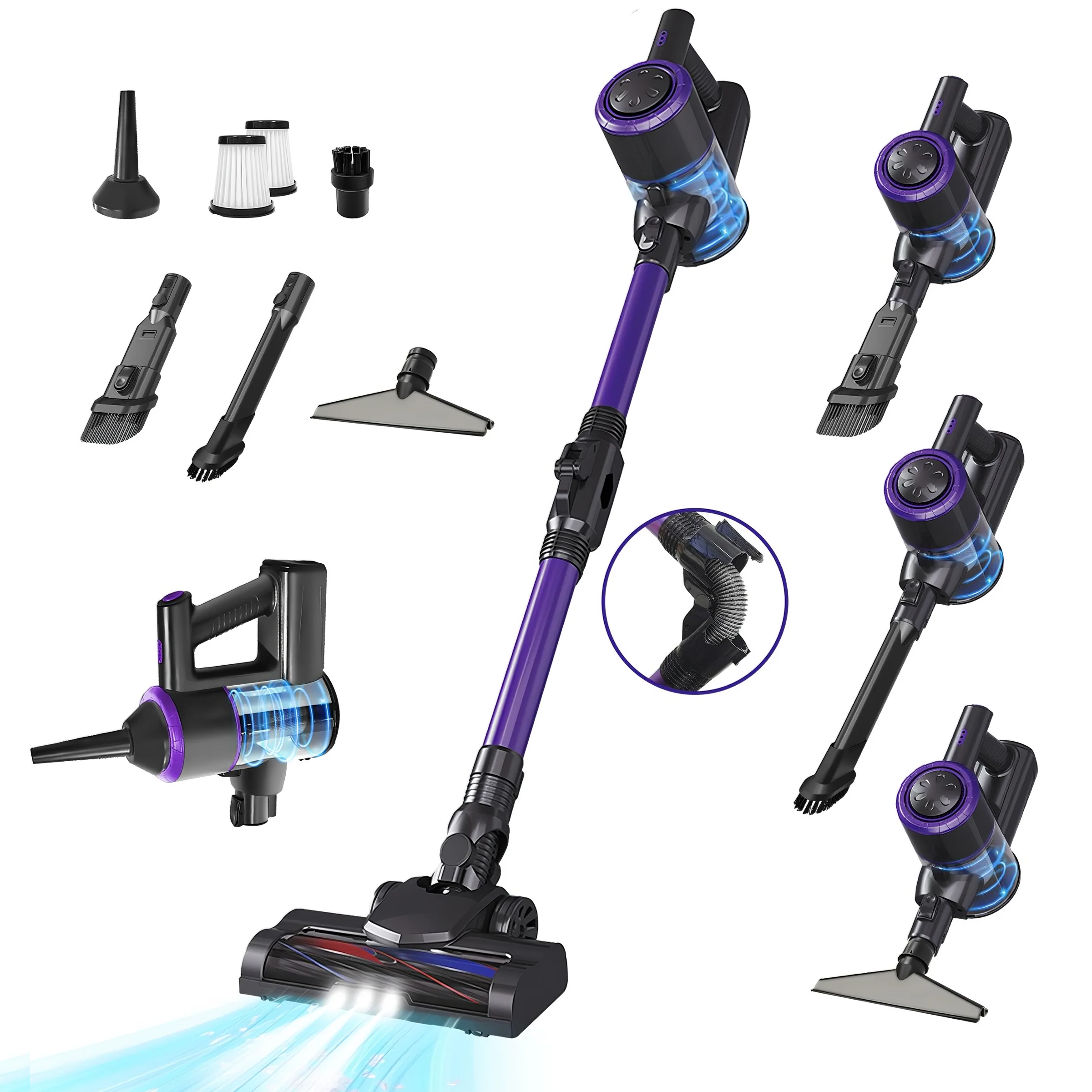 RichMagic 독일 핸디형 16000Pa 접이식 무선청소기 전동 브러시 LED 조명 스탠딩 다용도 블로잉/ 청소/가정용/차량용 5 in 1 