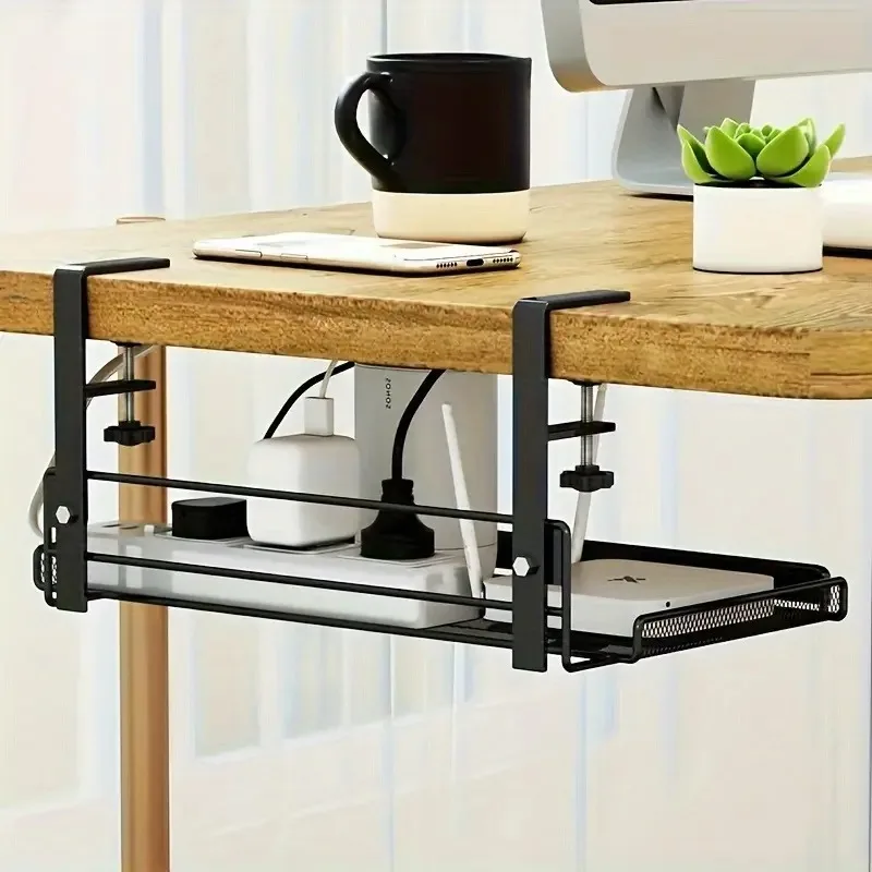 책상 아래 케이블 관리 트레이와 수납 랙 - 펀치 프리, 홈 오피스 데스크탑 정리에 적합, 다기능