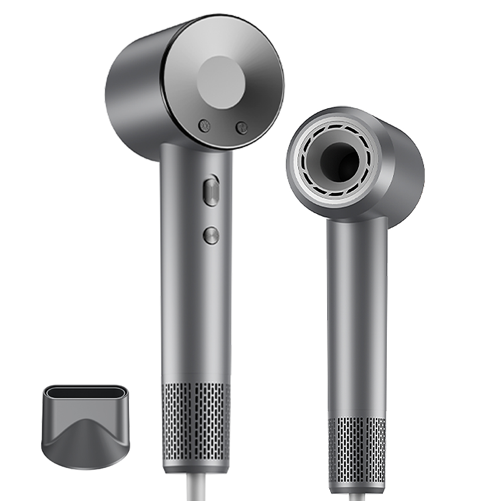 RichMagic 초고속 음이온 무엽 드라이어 12가지 모드 BLDC 가정용 드라이기 1600W+자기흡입노즐, 단일상품, 아이언 블랙