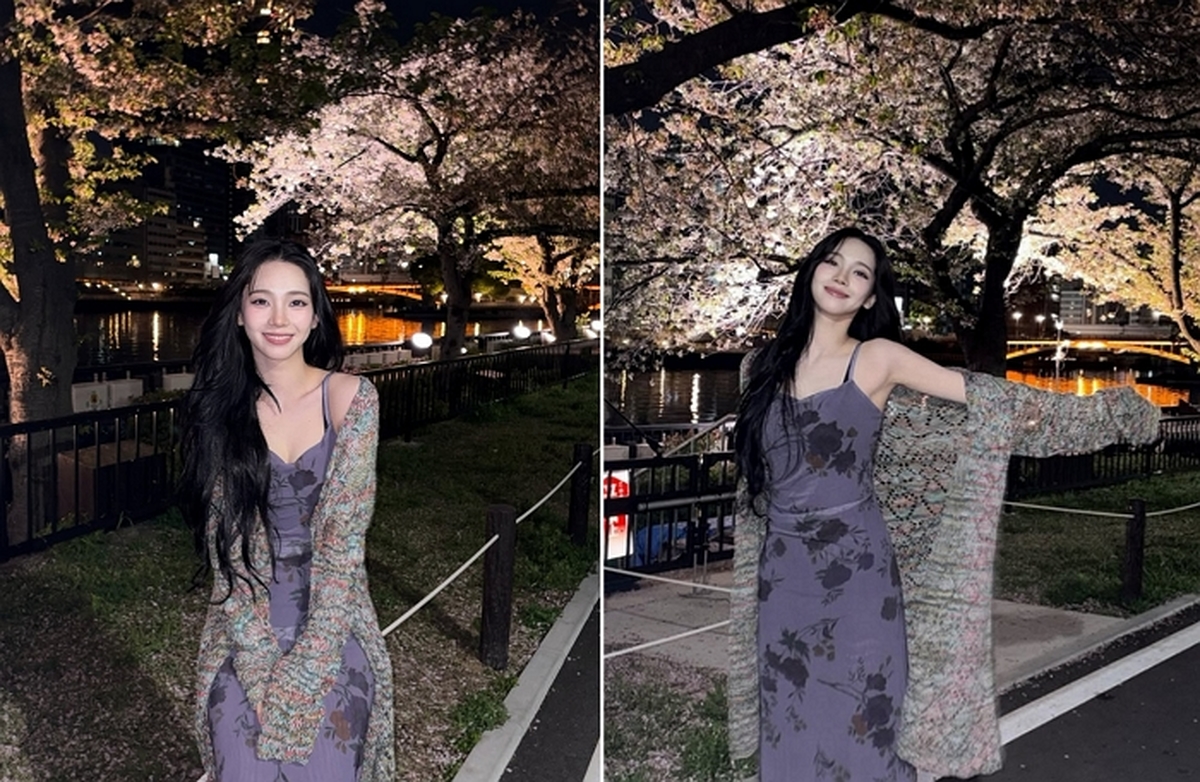 카리나 보랏빛 꽃무늬 원피스 벚꽃놀이 인스타그램