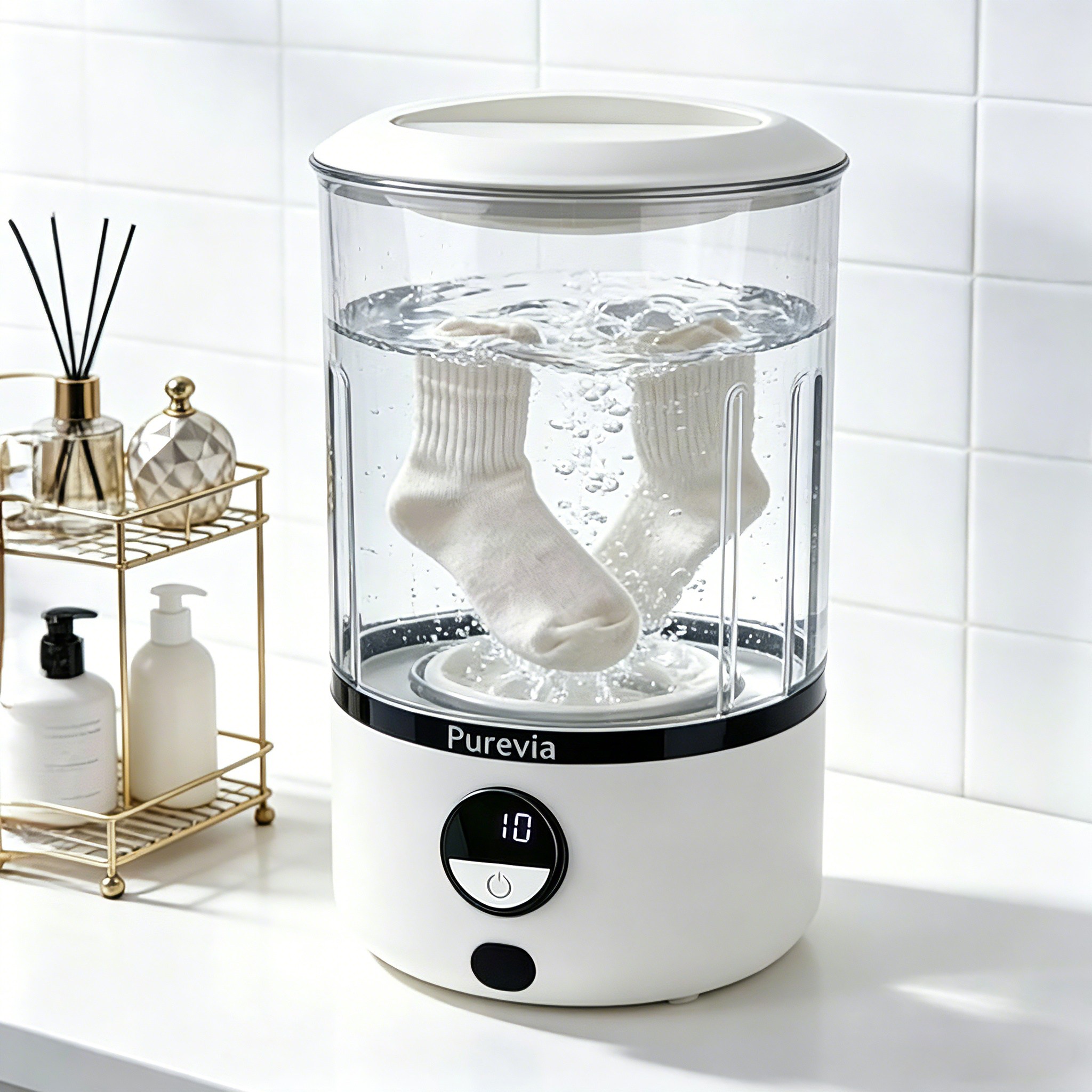 Purevia 초소형 무선 미니세탁기 속옷 양말 아기옷 전용 여행 원룸 휴대용 필수품