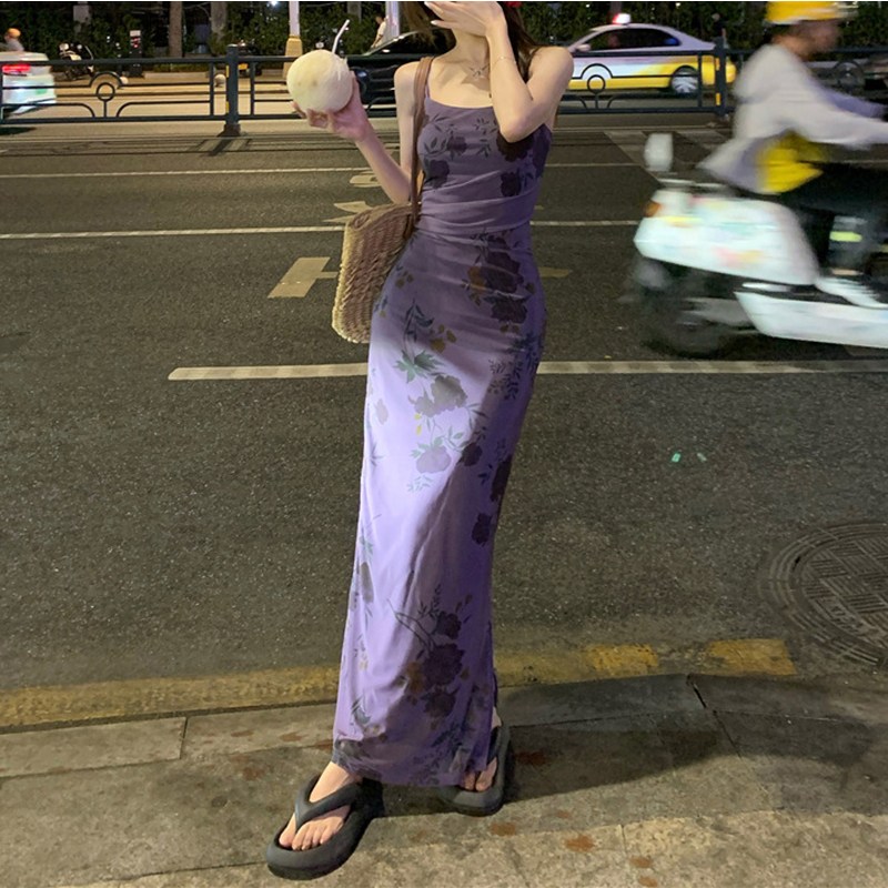 슬림소녀 여성 여름 플라워 장식 나시 원피스 데일리 슬림핏 롱스커트