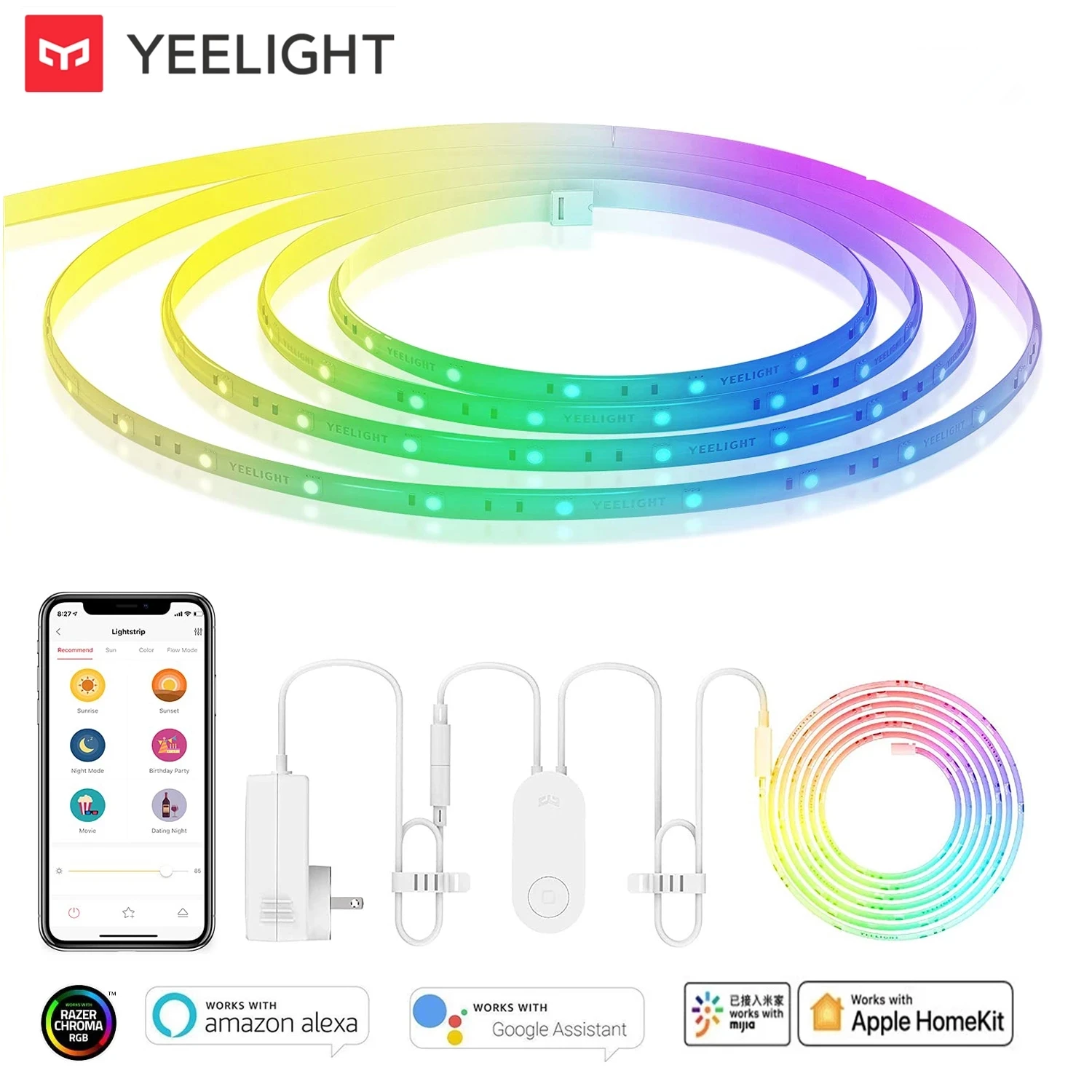 글로벌 버전 Yeelight LED 스마트 스트립 라이트 1S 2m 긴 WiFi RGB 컬러 LED 스트립 Homekit Google Mijia Alexa SmartThings