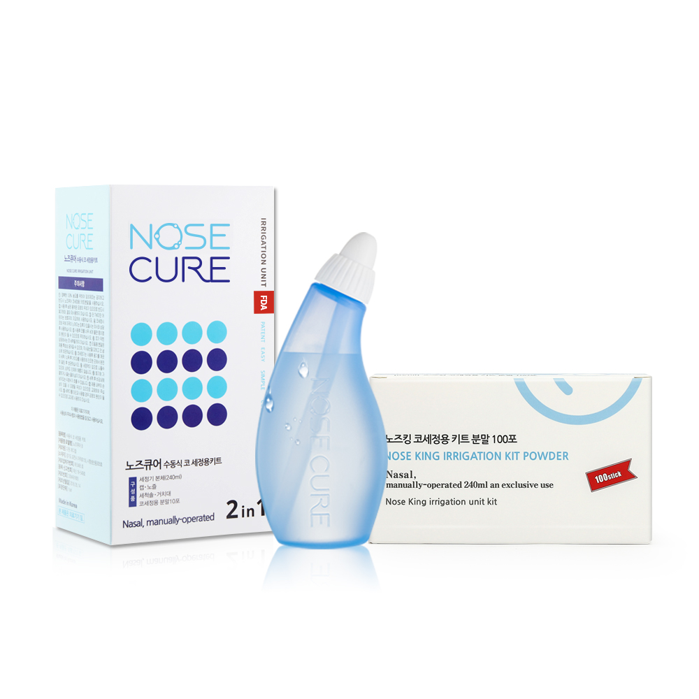 노즈큐어 코세척기 블루 + 노즈킹 분말 100포, 1세트
