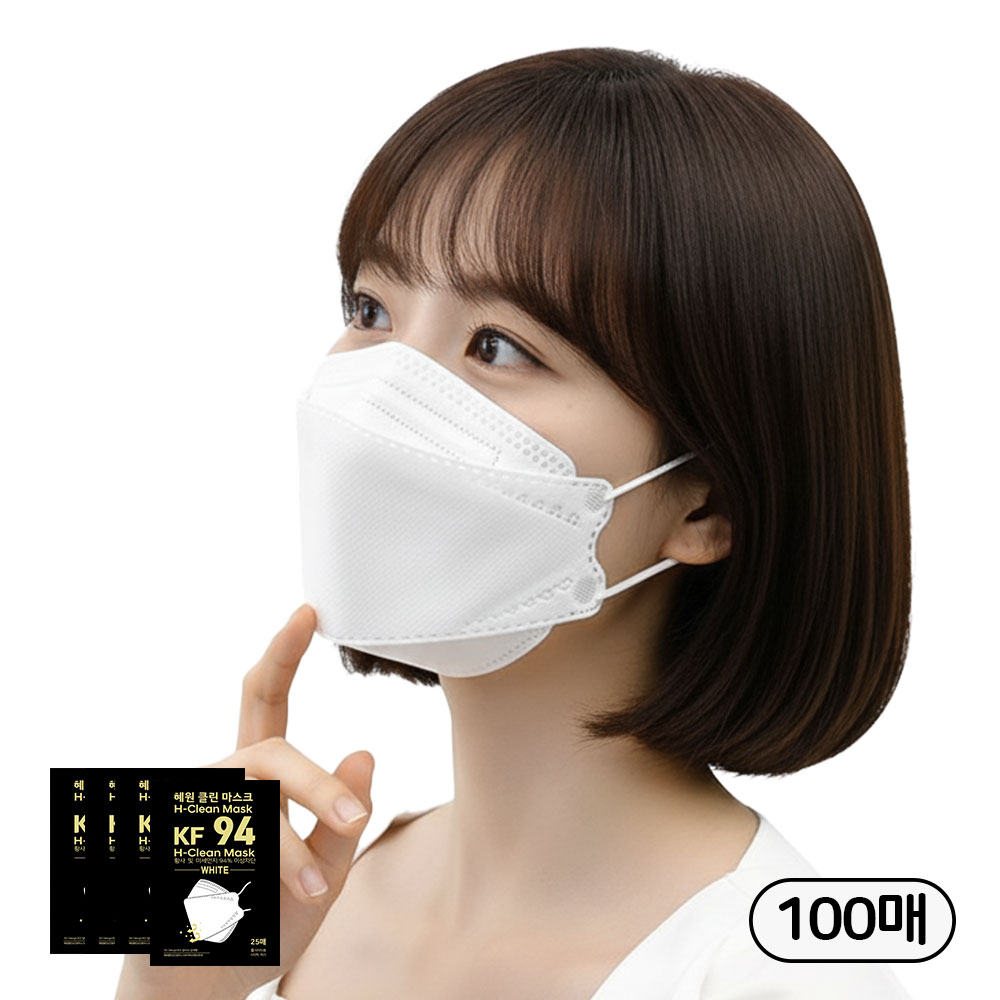 혜원클린 프리미엄국산 KF94 대형 마스크 화이트 100매 지퍼팩 포장