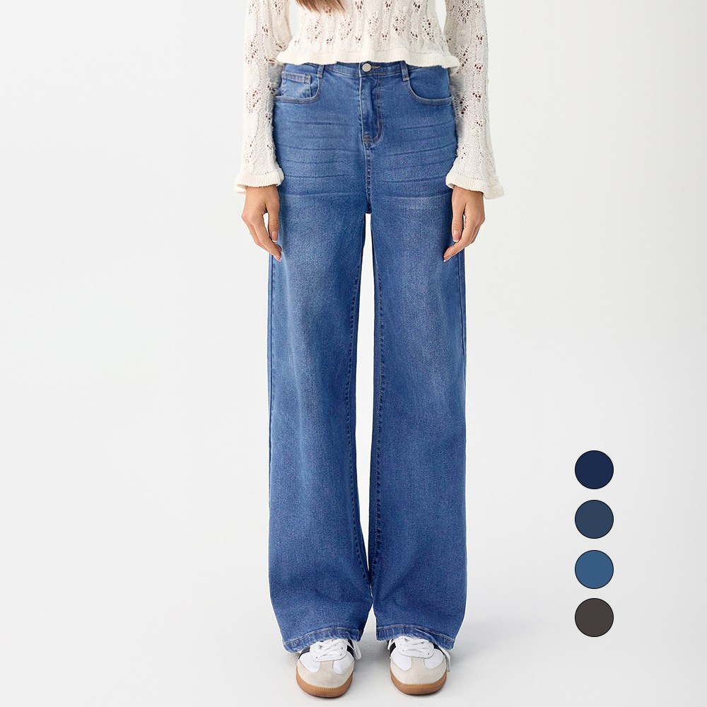 엘블로썸 여성 [숏,기본,롱] 스판 와이드 허리편한 히든밴드 청바지 3단기장