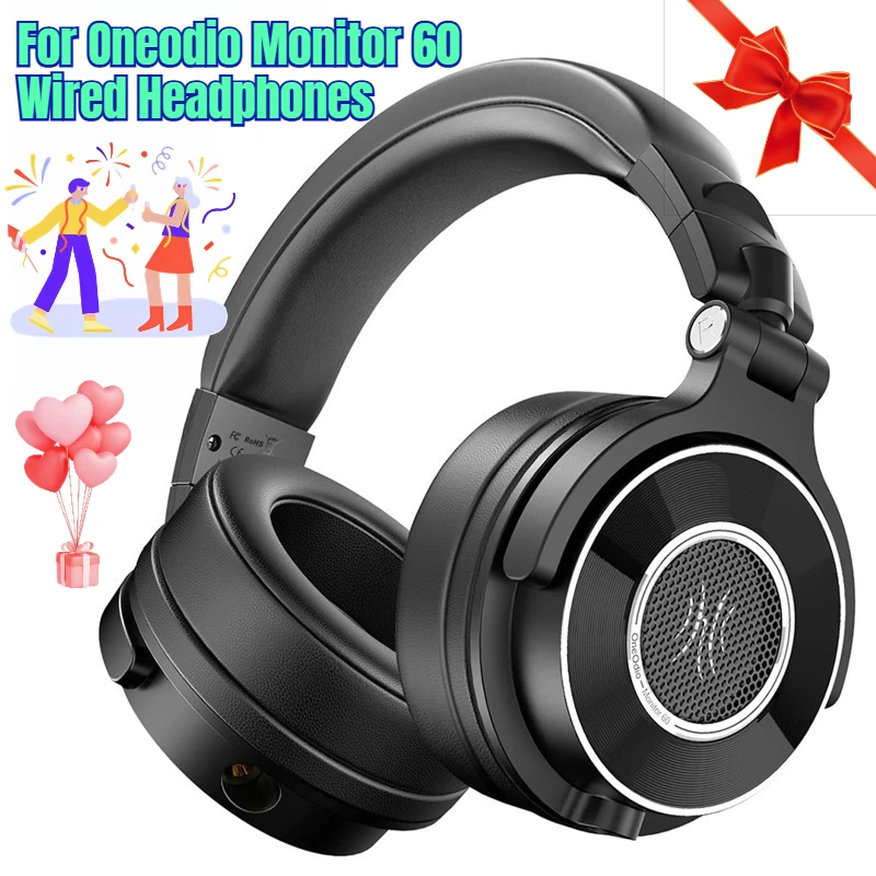 Oneodio Monitor 60 유선 헤드폰 전문 스튜디오 헤드폰 고해상도 오디오 마이크가있는 스테레오 오버 이어 헤드셋