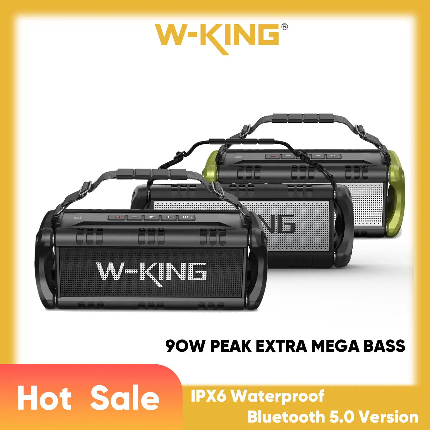 W-KING D8 90W 최대 출력 블루투스 스피커 IPX6 방수 휴대용 스피커 무선 50W 딥 베이스 홈/파티/캠핑/해변/야외용