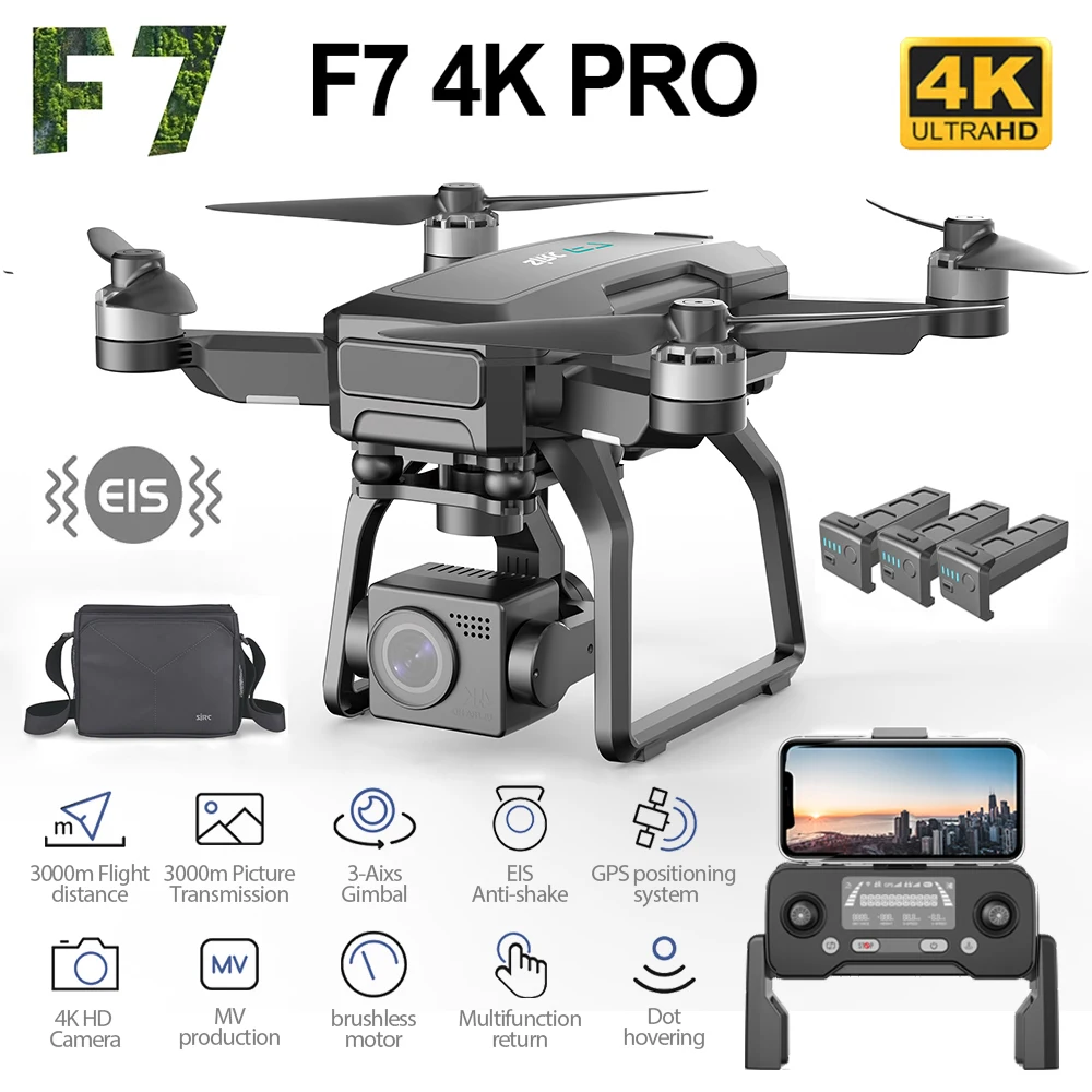 SJRC F7 PRO GPS 드론, 4K 듀얼 HD 카메라, 3 축 짐벌, 전문 항공 사진, 브러시리스 쿼드콥터, VS F11 4K 프로, 3km