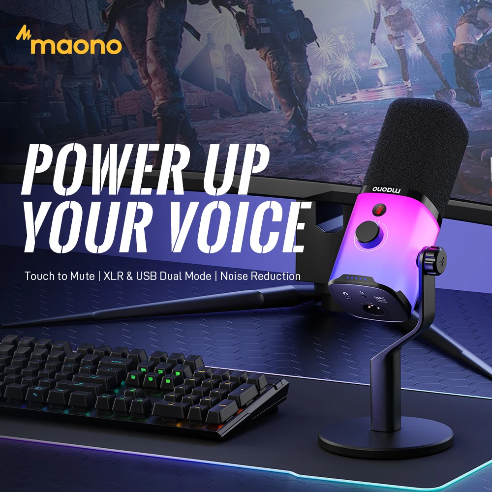 MAONO USB/XLR 게이밍 마이크 PC용 PD100X 다이나믹 마이크 노이즈 감소 헤드폰 잭 RGB 스트리밍 팟캐스팅용