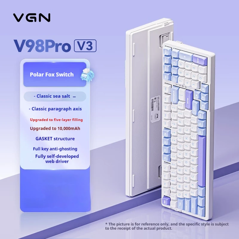VGN V98pro V3 트라이 모드 커스텀 기계식 키보드 가스켓 구조 e스포츠 게임 인체공학적 디자인 풀컬러 RGB 키보드
