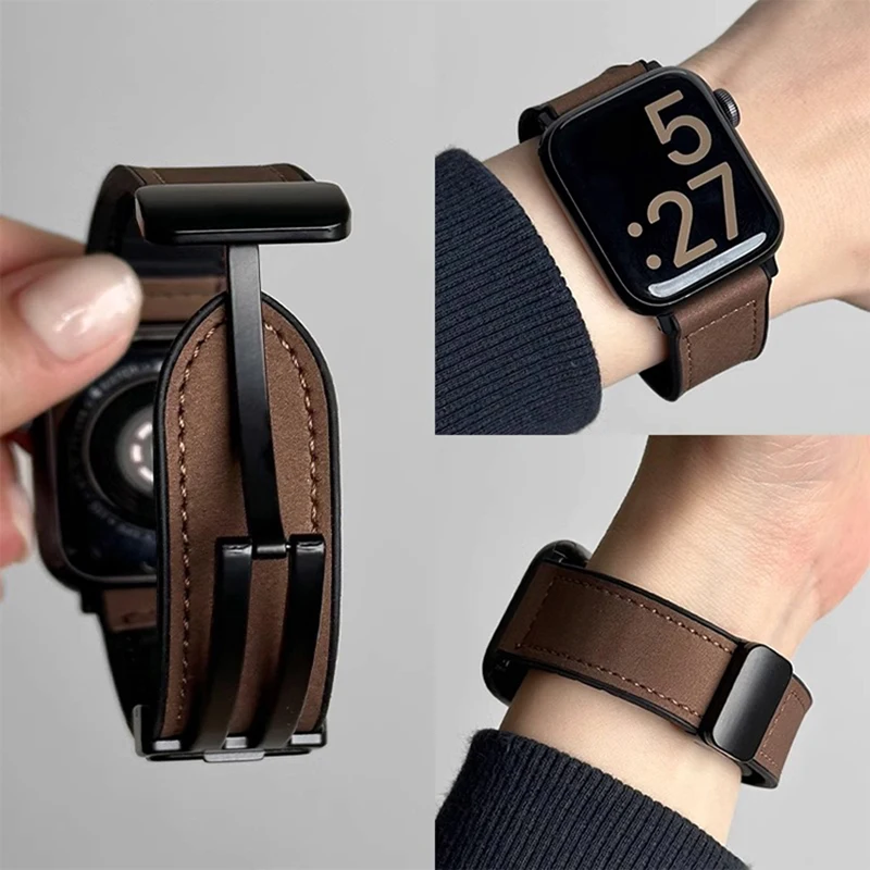 Apple Watch 10 울트라 9 밴드 용 가죽 스트랩 46mm 49mm 42mm 44mm 45mm 40/41mm 팔찌 남성용 실리콘 iWatch 시리즈 9 8 7 SE 6 5