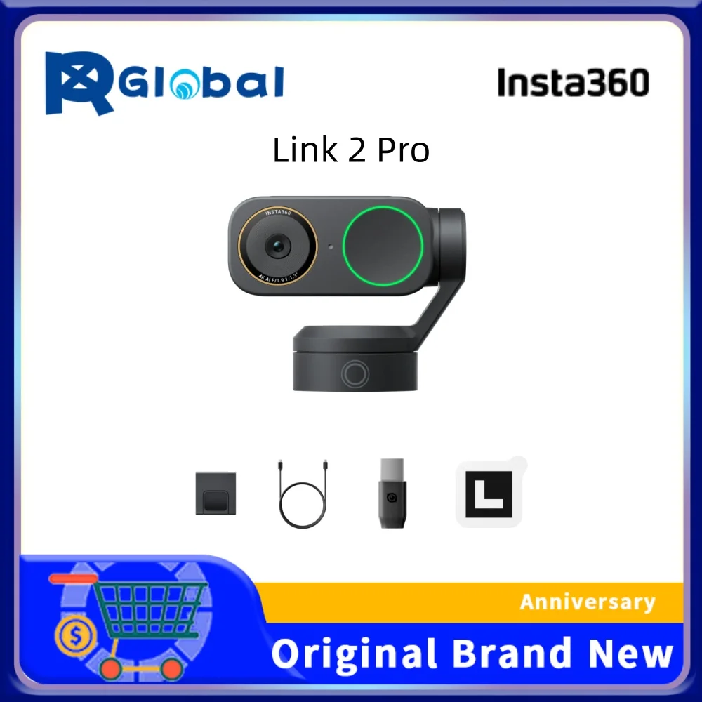 Insta360 Link 2 Pro – PC/Mac용 4K PTZ 웹캠, 1/1.3인치 센서, 저조도, AI 추적, HDR, 지향성 소음 제거 마이크