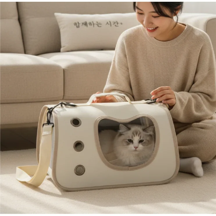 고양이 이동가방 반려동물 슬링백 투명창 통풍 경량 숄더백